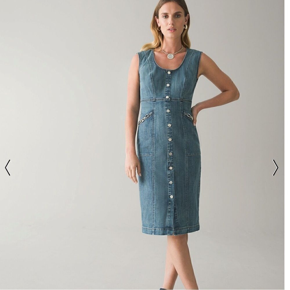 White House Black Market Denim Bling Sleeveless Denim Sheath Dress